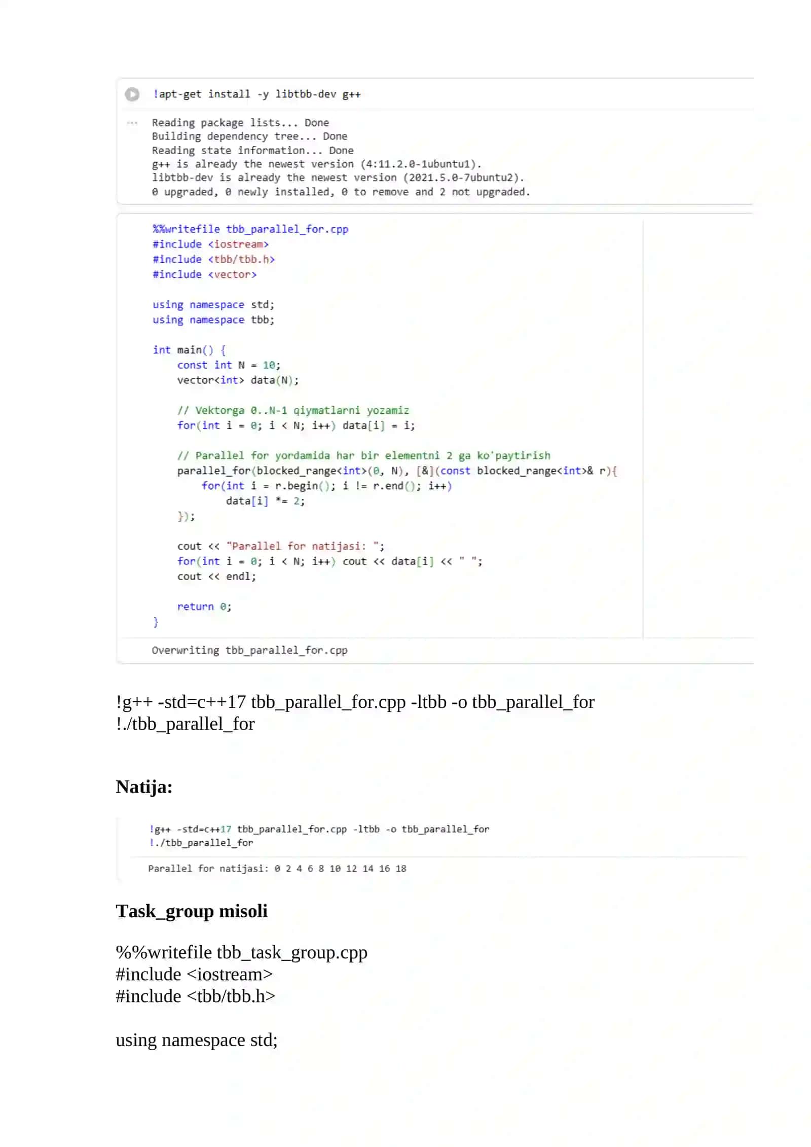 Intel Threading Building Blocks yordamida parallel dasturlash. 3