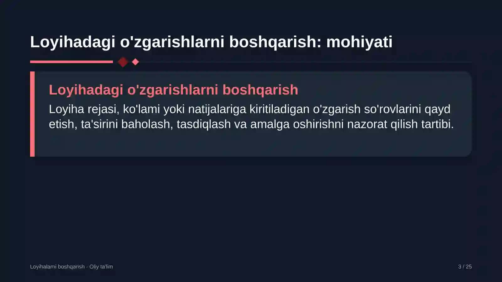 to'yxonalarda loyihadagi o'zgarishlarni boshqarish 9093 3