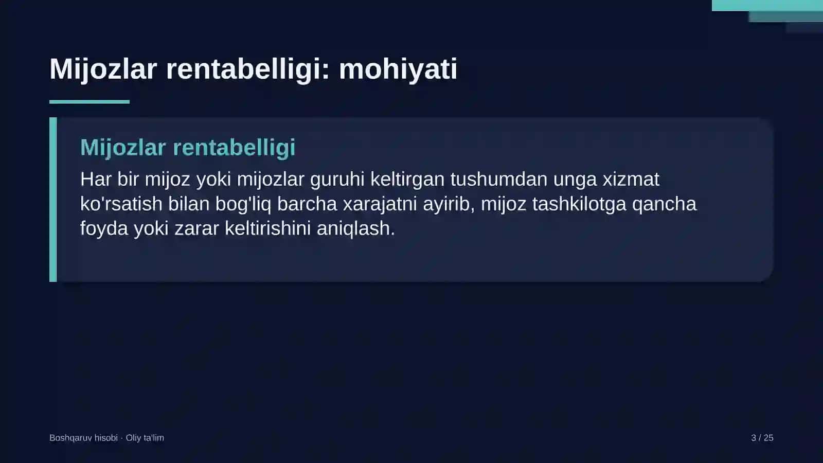 dam olish maskanlarida mijozlar rentabelligini hisoblash 7940 3