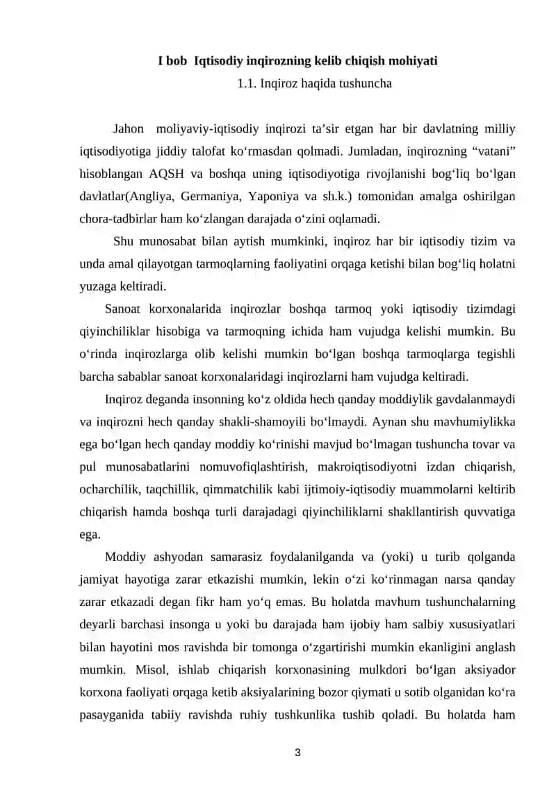 IQTISODIY INQIROZLAR, ULARNING TURLARI VA NAMOYON BO`LISH XUSUSIYATLARI 3
