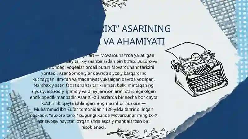 Narshaxiyning "Buxoro tarixi " asarida Movarounahr tarixi 3