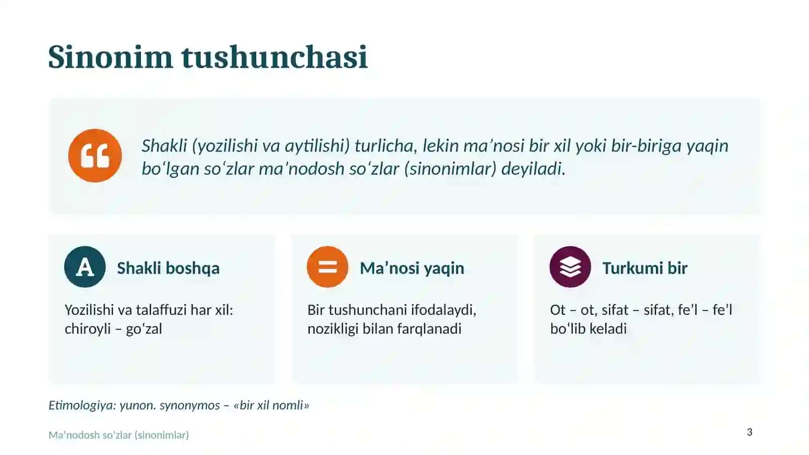 Maʼnodosh soʻzlar (sinonimlar) 3