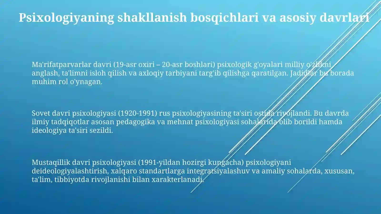 Oʻzbekistonda psixologiya fanini rivojlantirish tarixi 3