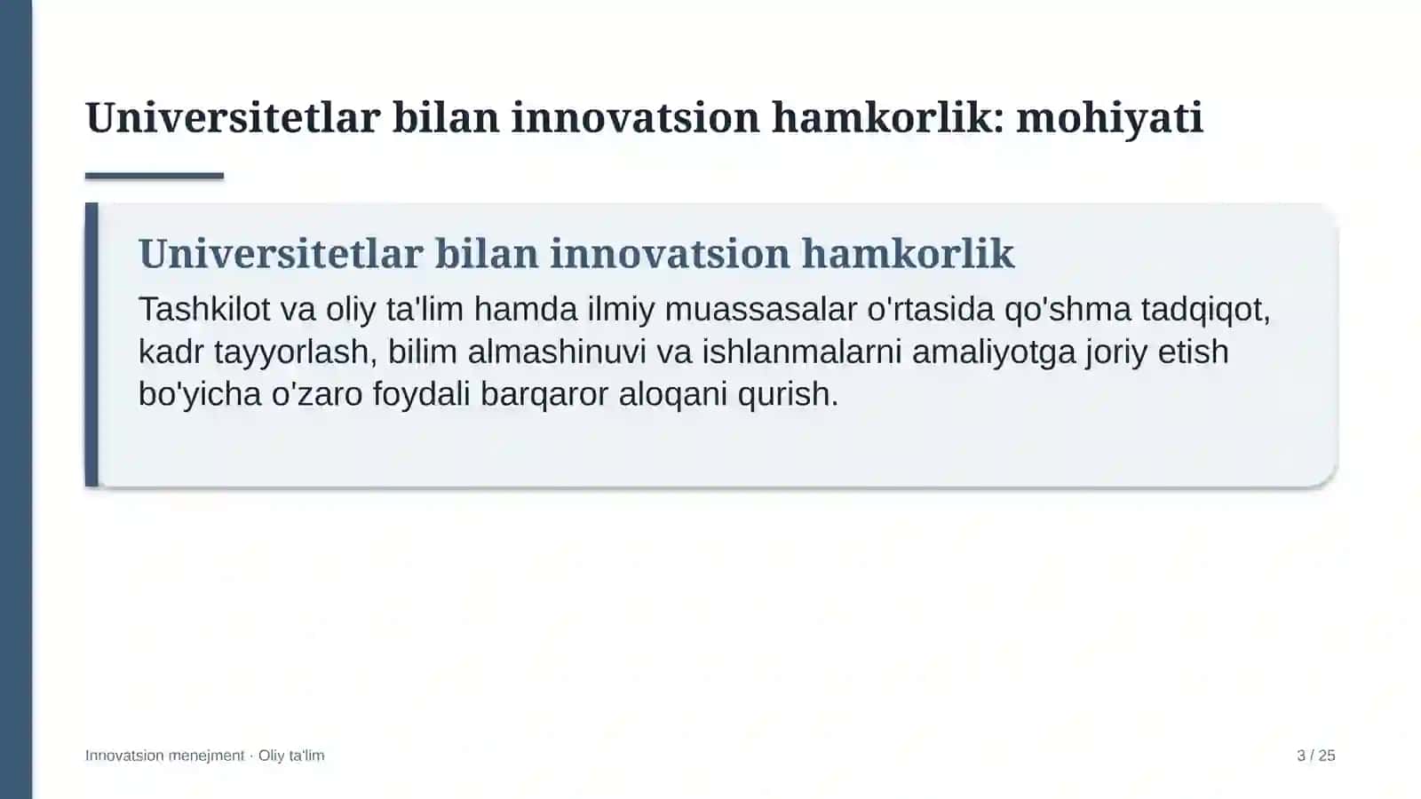 Innovatsion menejment · Oliy ta'l 3