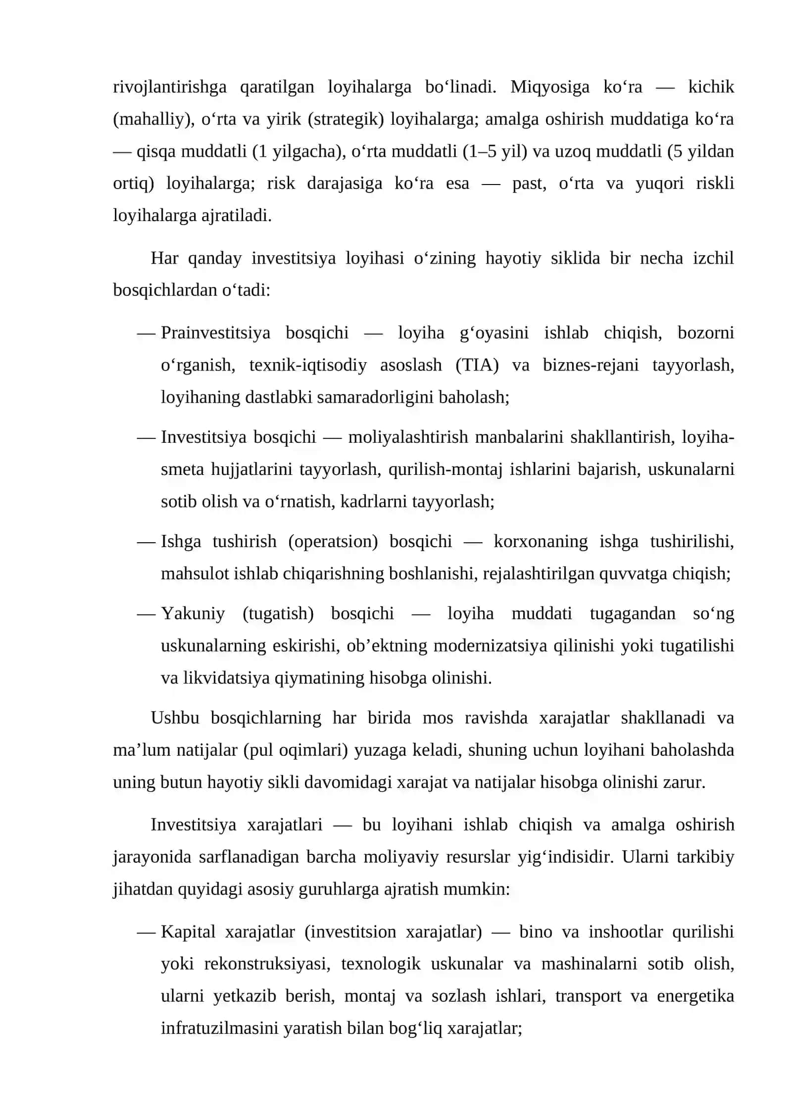 mustaqil ish Sanoat korxonasida investitsiya loyihasining samaradorligini va xarajatlarni baholash 3