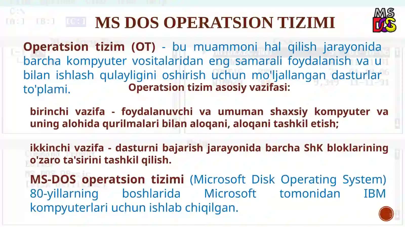 MS DOS operatsion tizimi, MS DOS asosiy buyruqlari 3