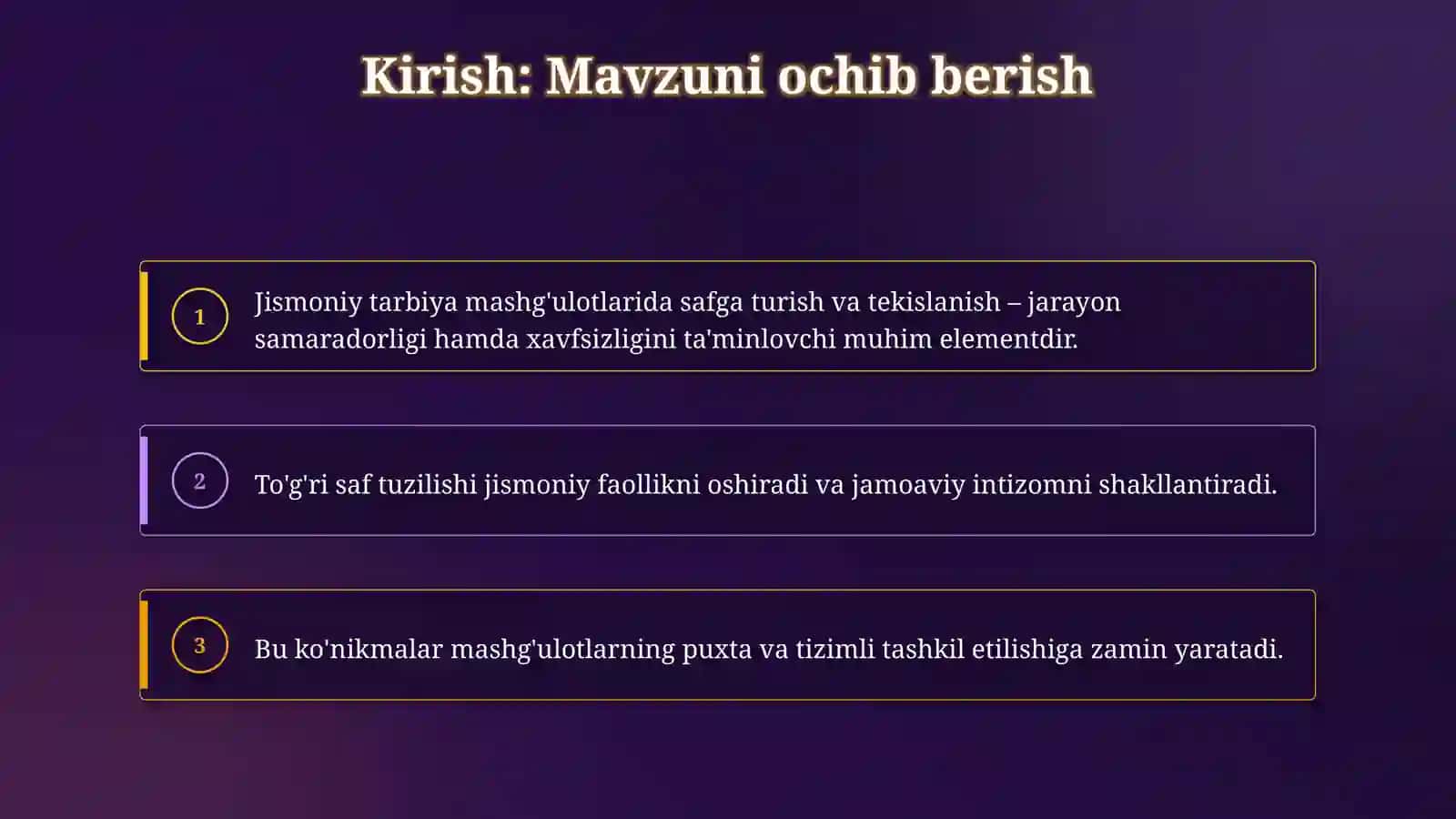 Saf mashqlari 3