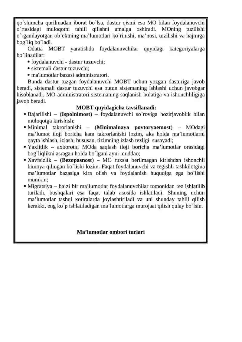 Ma’lumotlar bazalari va ularni boshqarish tizimlari 3