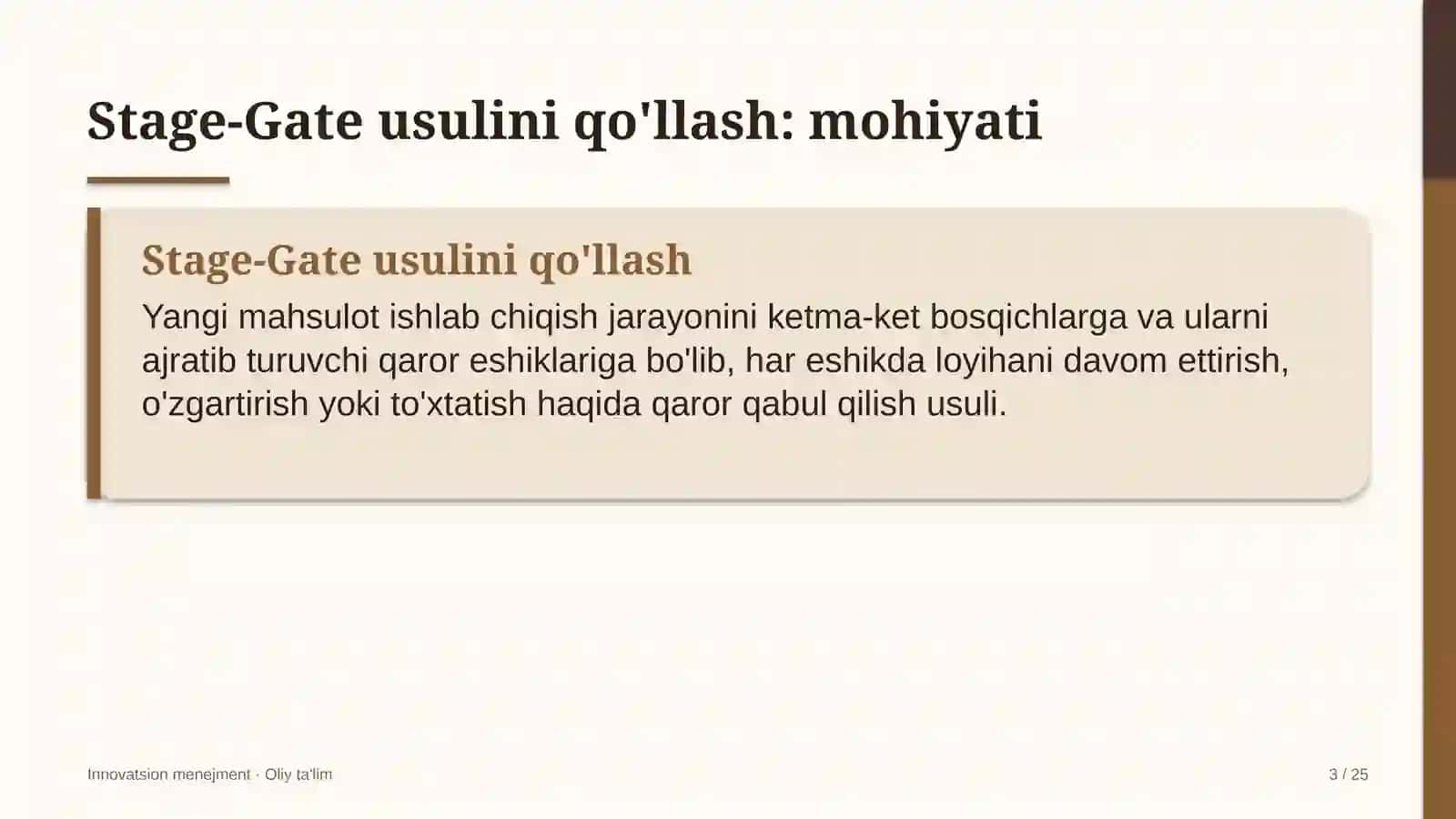 Tamaki sanoatida Stage-Gate usulini qo'llash 3