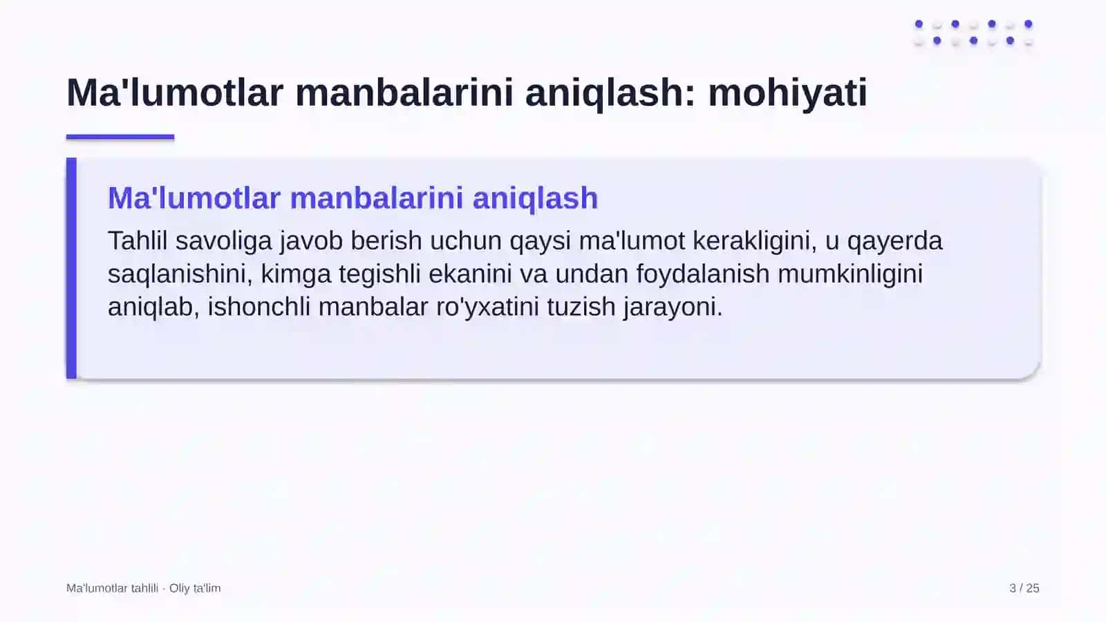 Dasturiy ta'minotni testlash sohasida ma'lumotlar manbalarini aniqlash 3