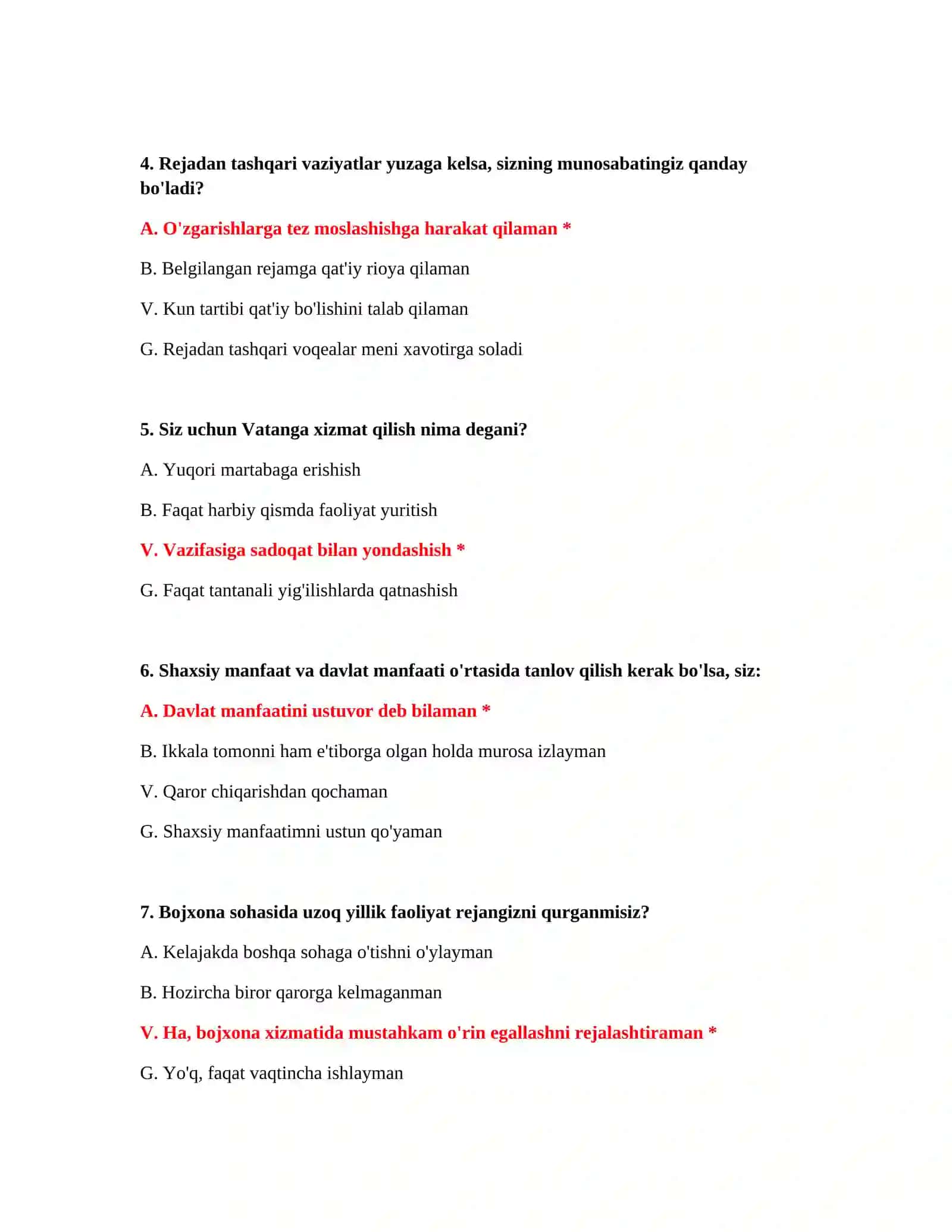 Bojxona psixologik test savollari Word 3