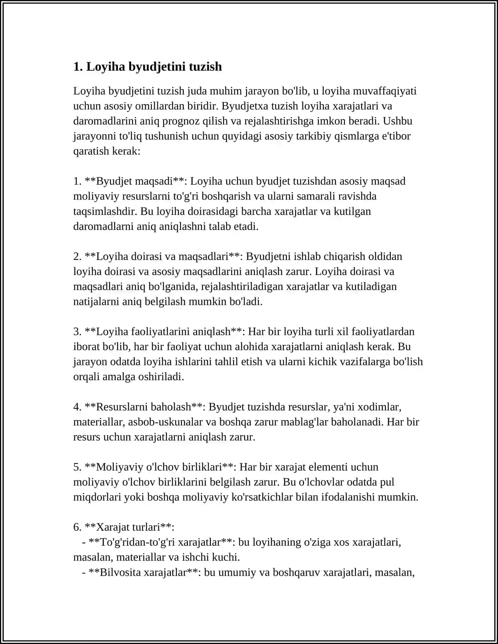 LOYIHANING QIYMATINI NAZORAT GILISH: XARAJATLARNI MONITORING QILISH VA TAHLIL GILISH 3