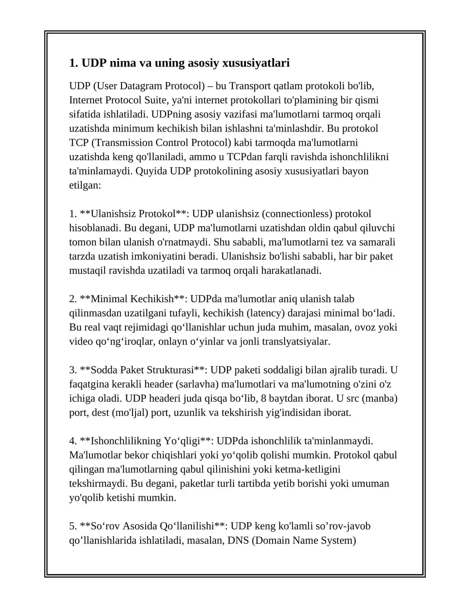 UDP PROTOKOLI XUSUSIYATLARI 3