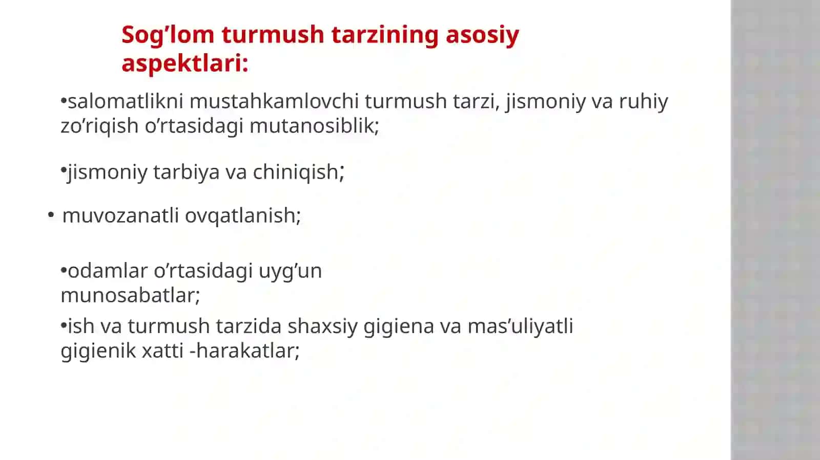 Sog’lom turmushtarzini shakllantirish dastifi 3