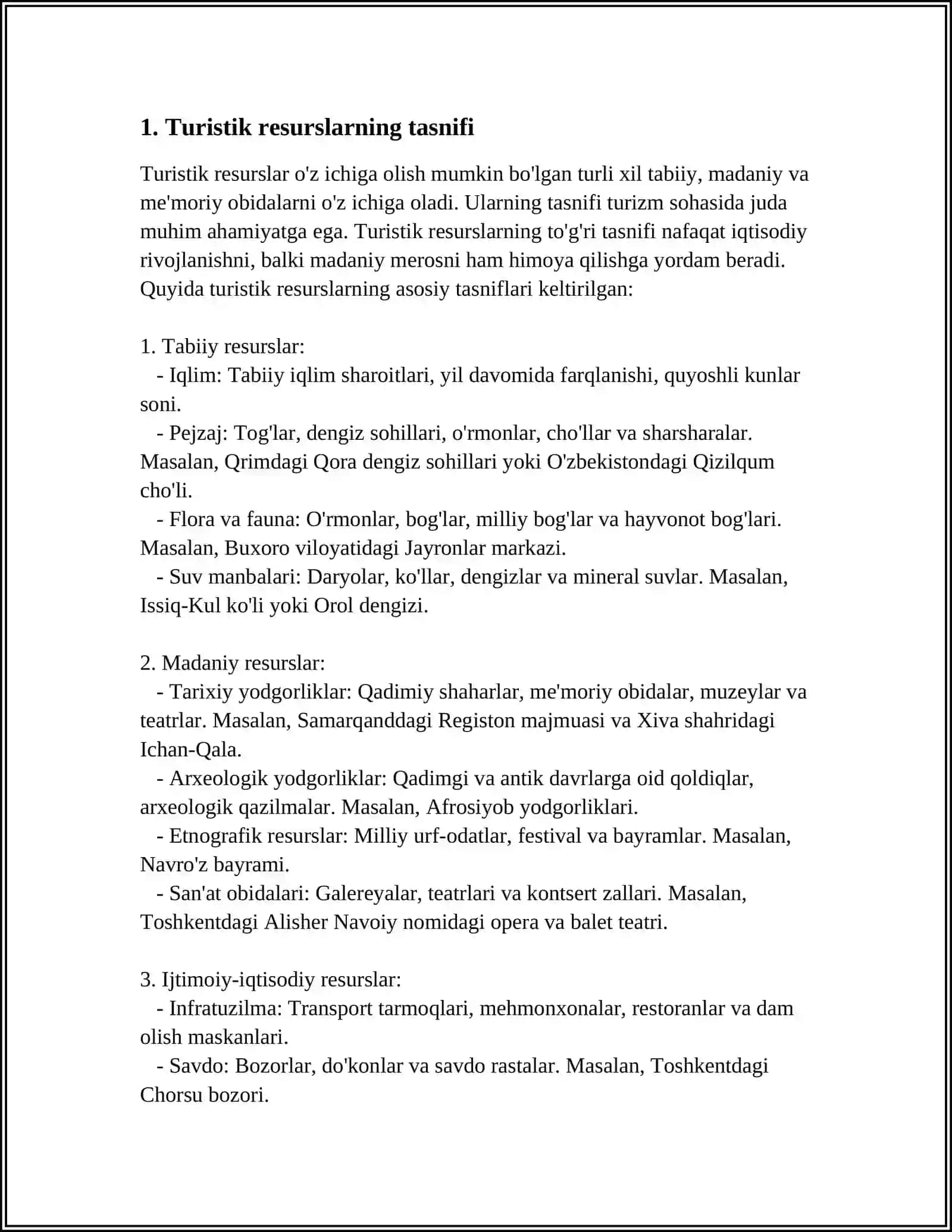 TURIZM RESURSLARI 3