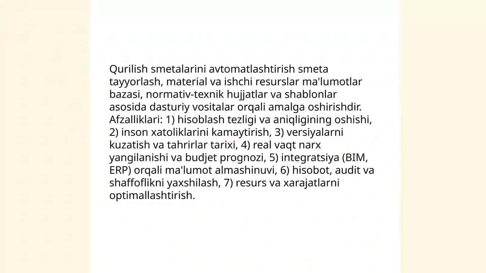 Qurilishda smeta hisobini avtomatlashtrish 3
