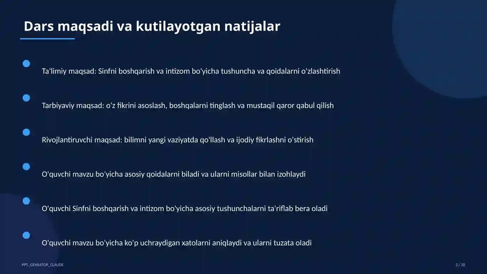 Sinfni boshqarish va intizom 3
