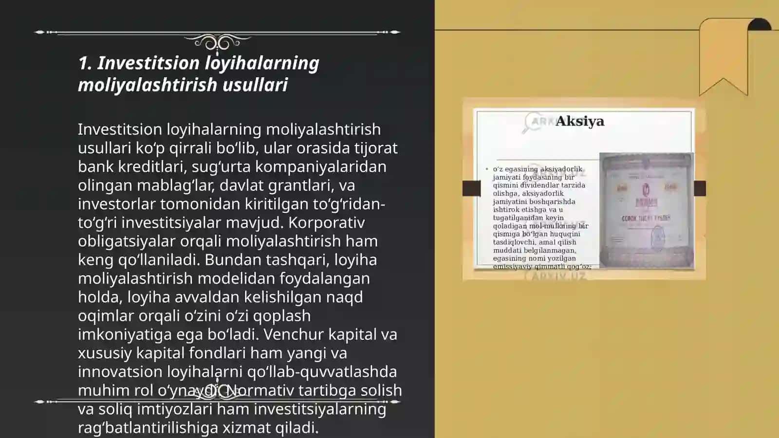 Investitsion faoliyatini moliyalashtirish 3