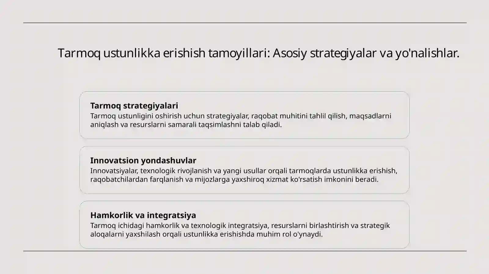 Tarmoqda ustunlikka erishish shartlari 3