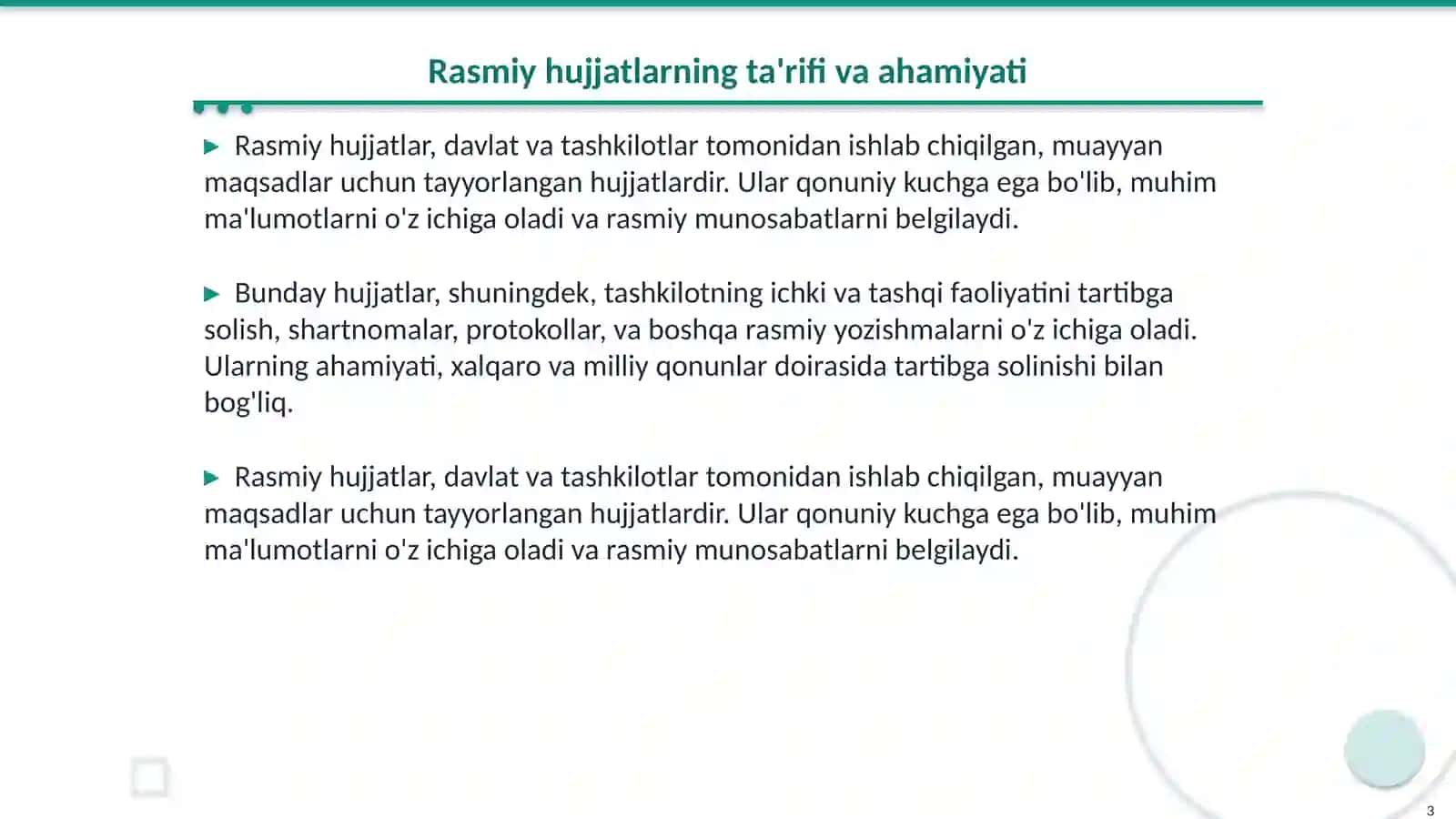 Rasmiy hujjatlar tilida adabiy me`yorlar va standartlar 3