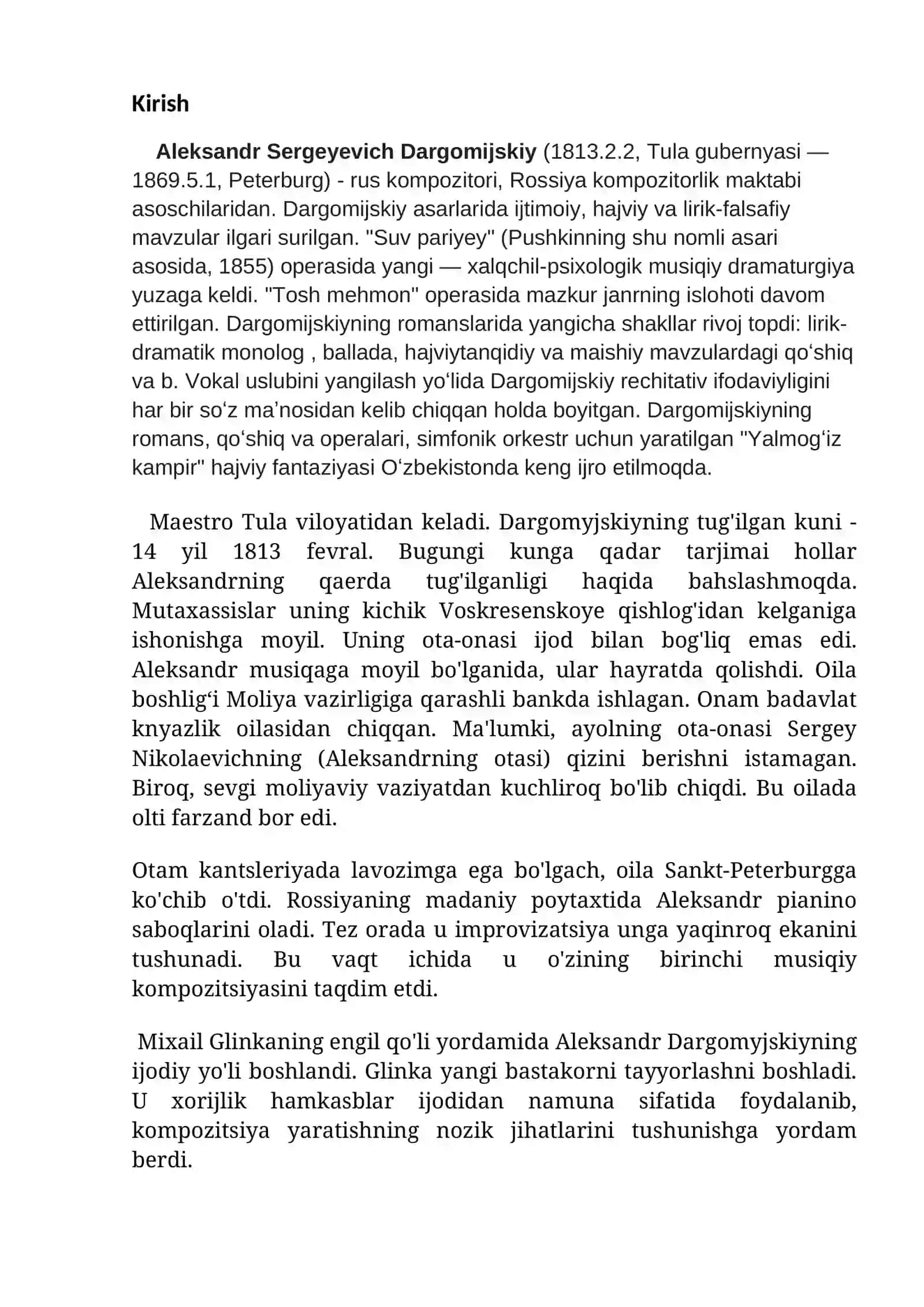 A.Dargomijskiy. Romans va opera ijodi 3