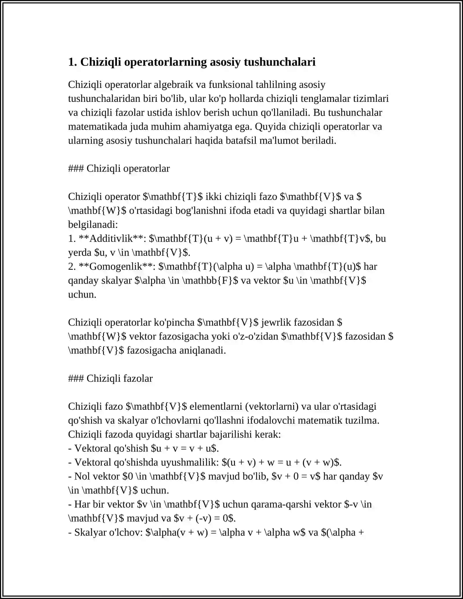 CHIZIQLI OPERATORLAR VA ULARNING XOSSALARI 3