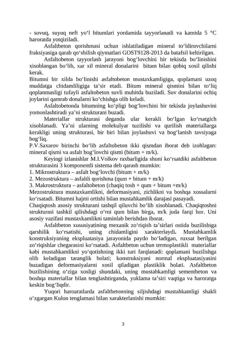 ASFALTBETON VA SEMENTBETON QOPLAMALARINI QURISh 3