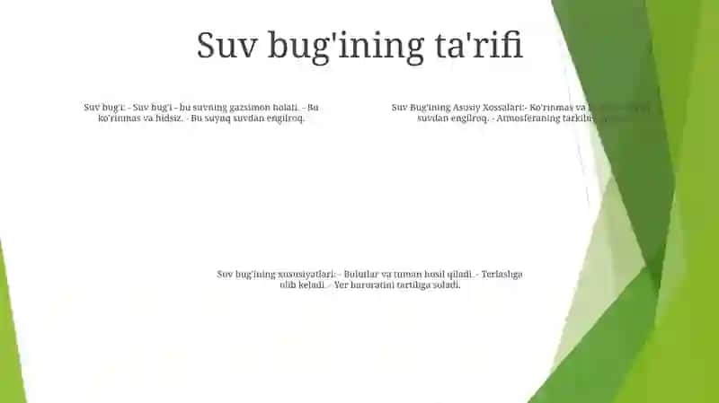 Suv Buğining Asosiy Xossalari 3