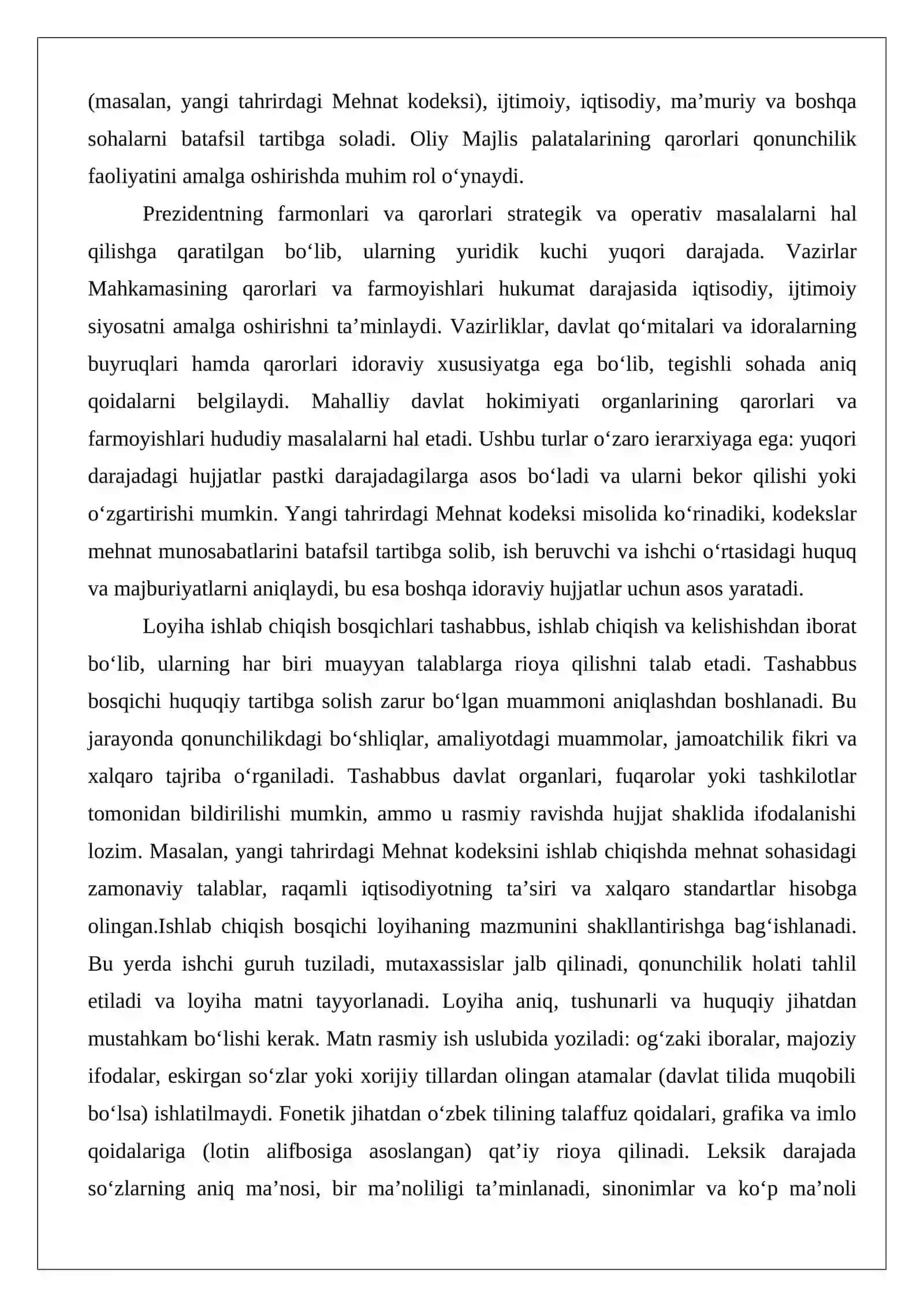 Normativ-huquqiy hujjat loyihasini vakolatli organga kiritish va normativ-huquqiy hujjatni qabul qilish 3