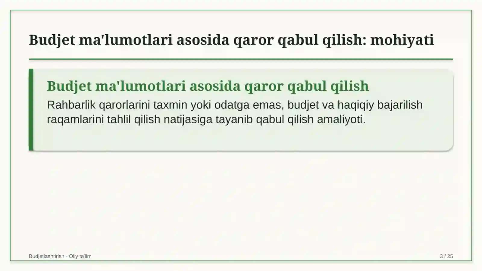 Echkichilikda budjet ma'lumotlari asosida qaror qabul qilish 3