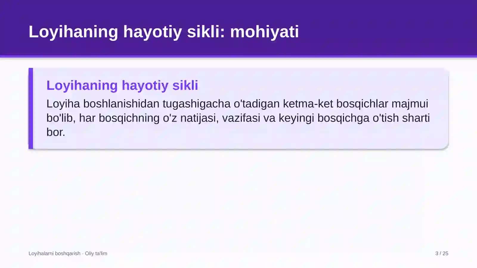 Zargarlik ustaxonalarida loyihaning hayotiy sikli 3