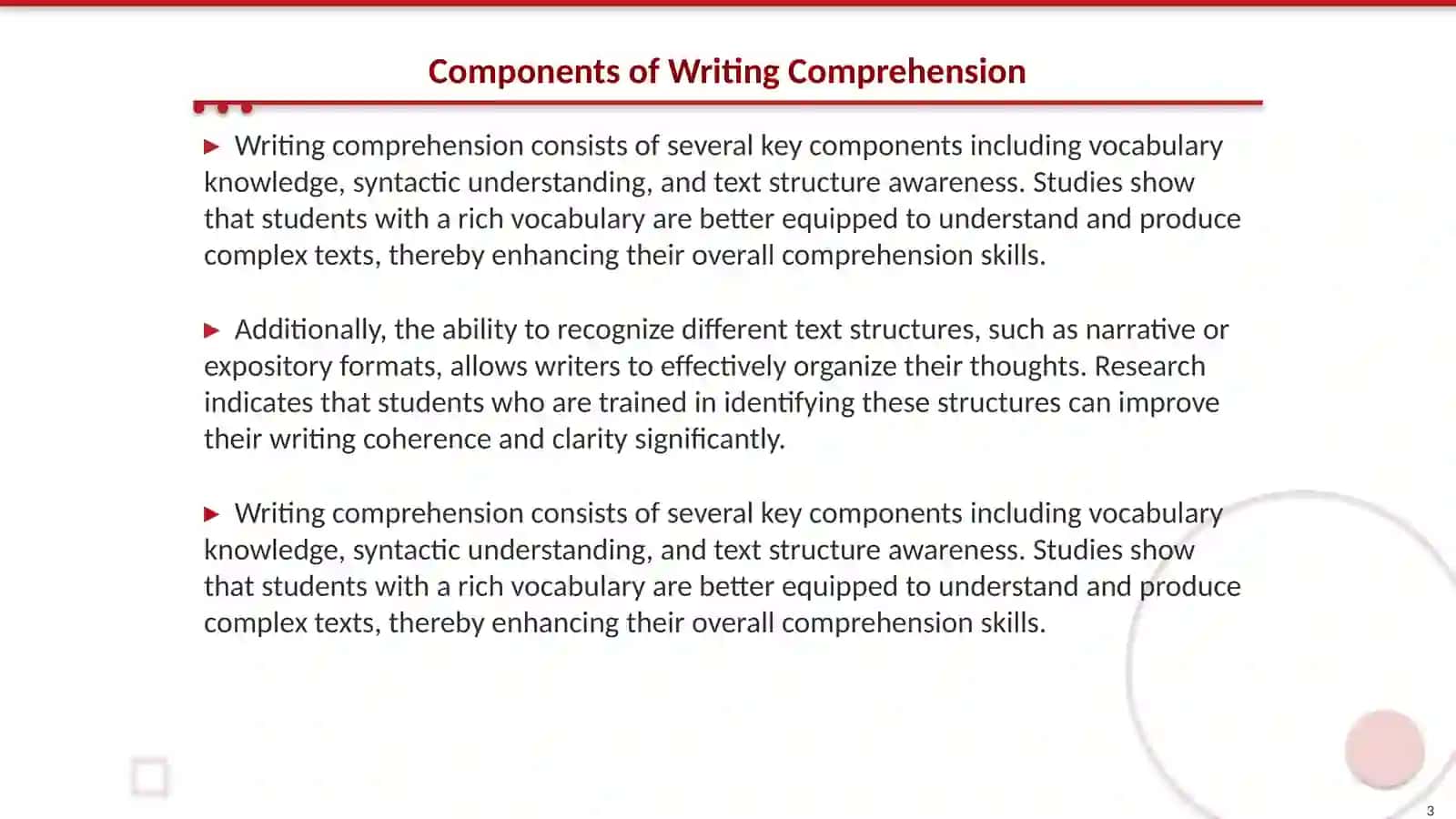 Writing comprehension 3