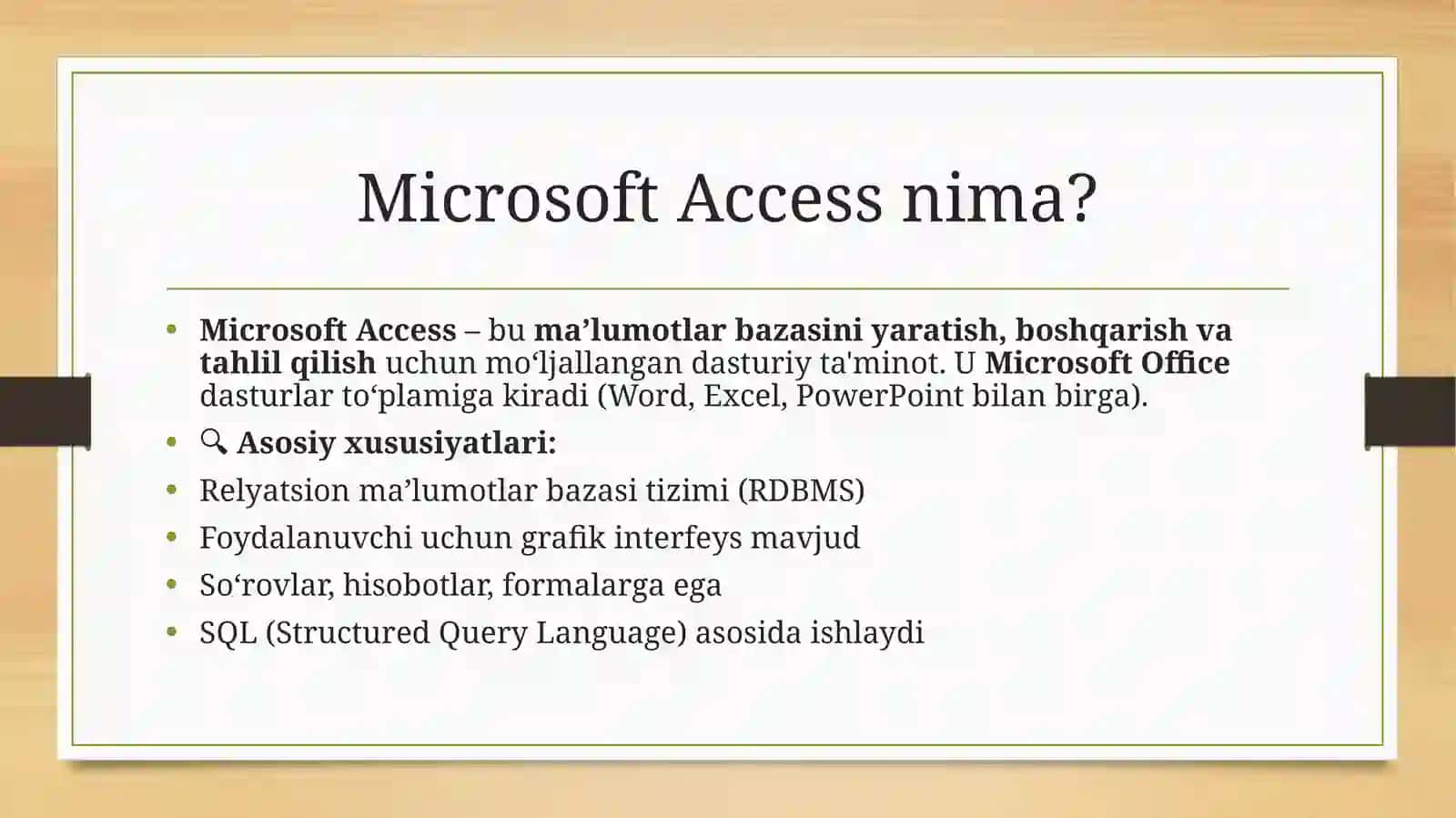 Microsoft Access dasturi, uning asosiy obyektlari 3