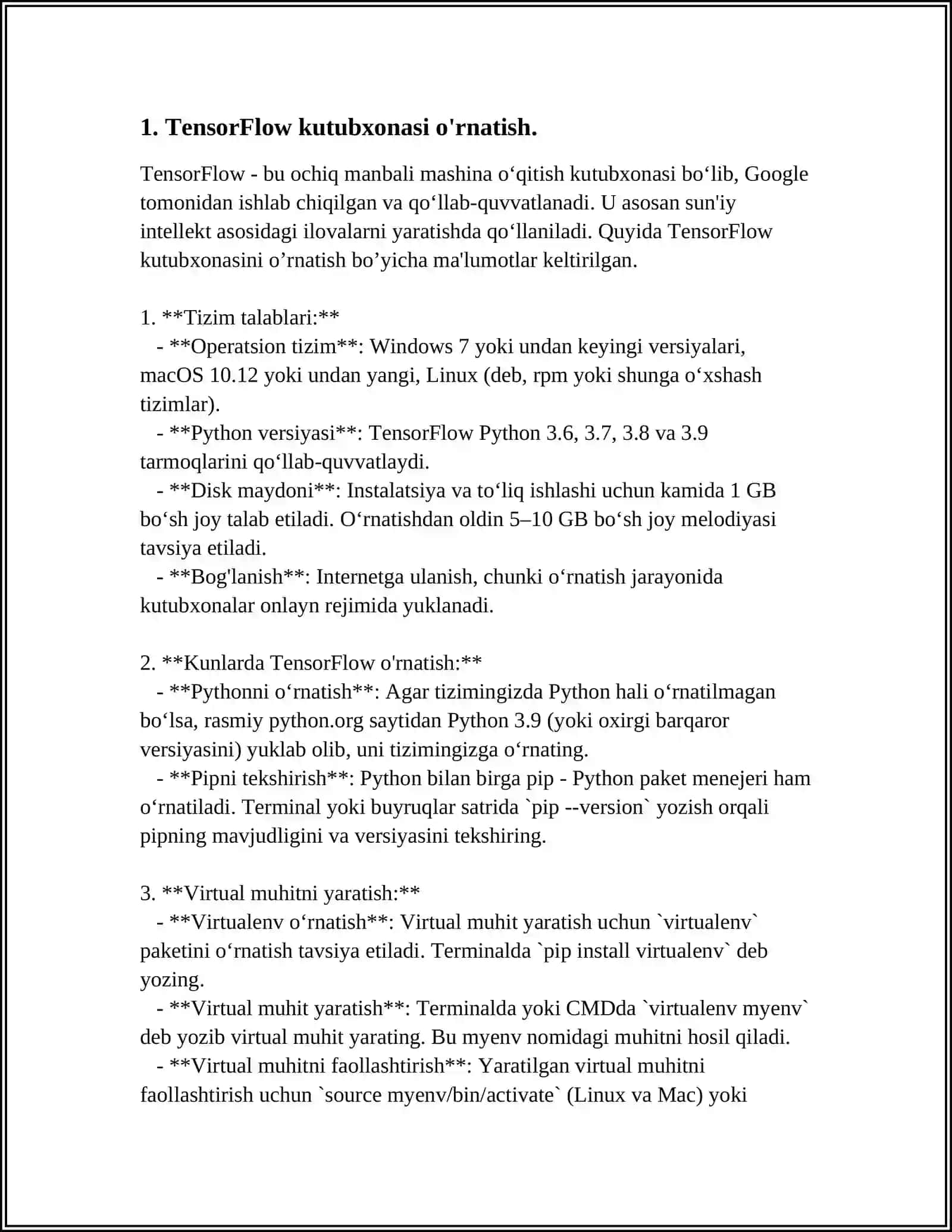 TensorFlow kutubxonasi o'rnatish 3
