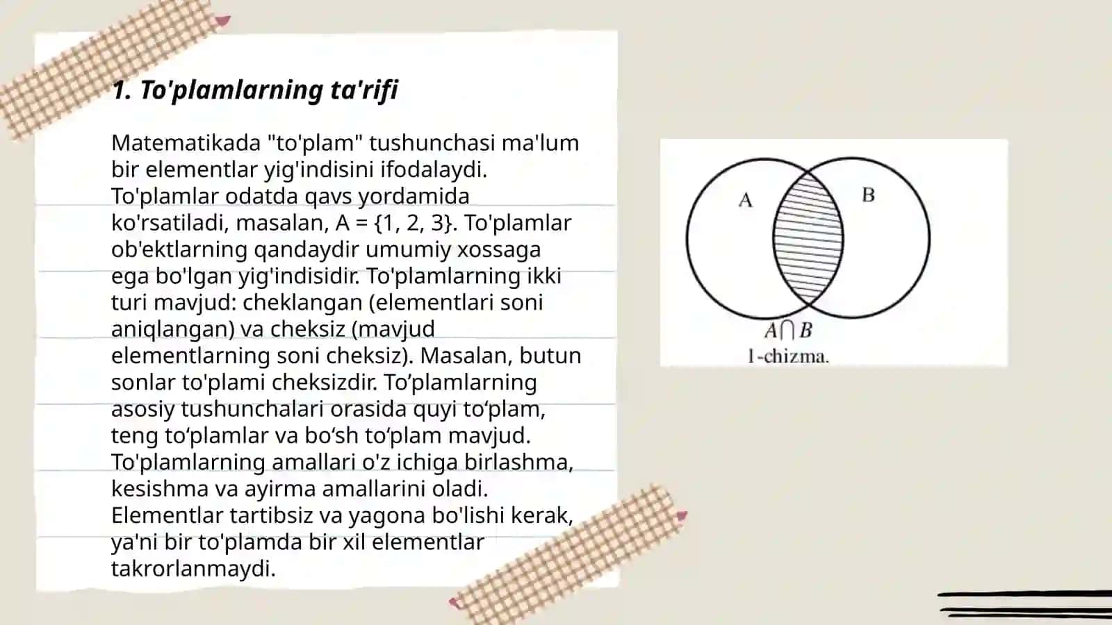 To'plamlar va ular ustida amallar 3