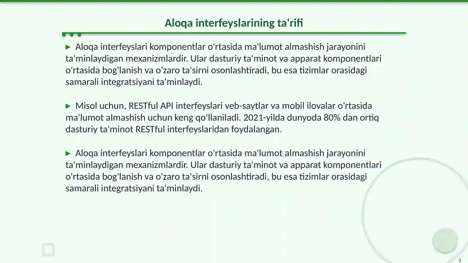 Komponentlar òrtasidagi aloqa interfeyslari 3