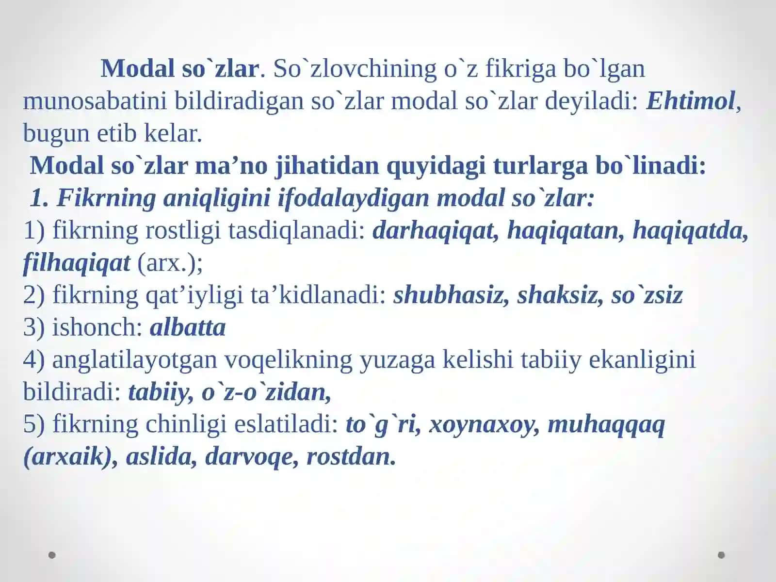 Modal, undov va taqlid so‘zlar 3