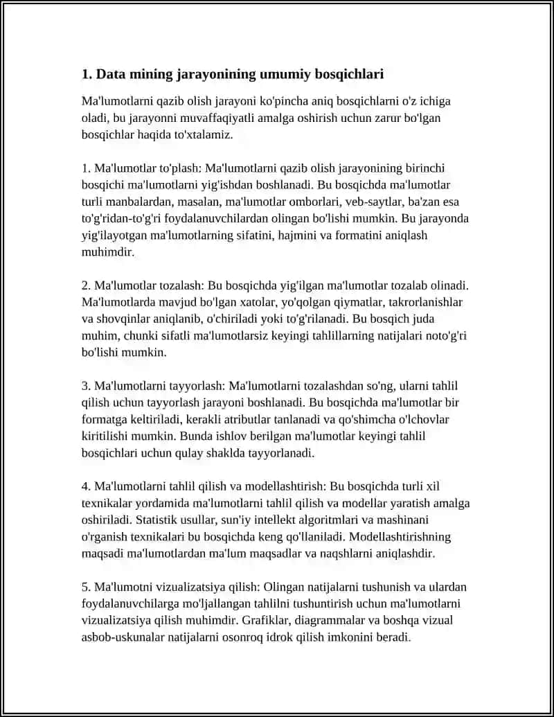 DATA MINING JARAYONI VA UNI BOSHQARISH 3