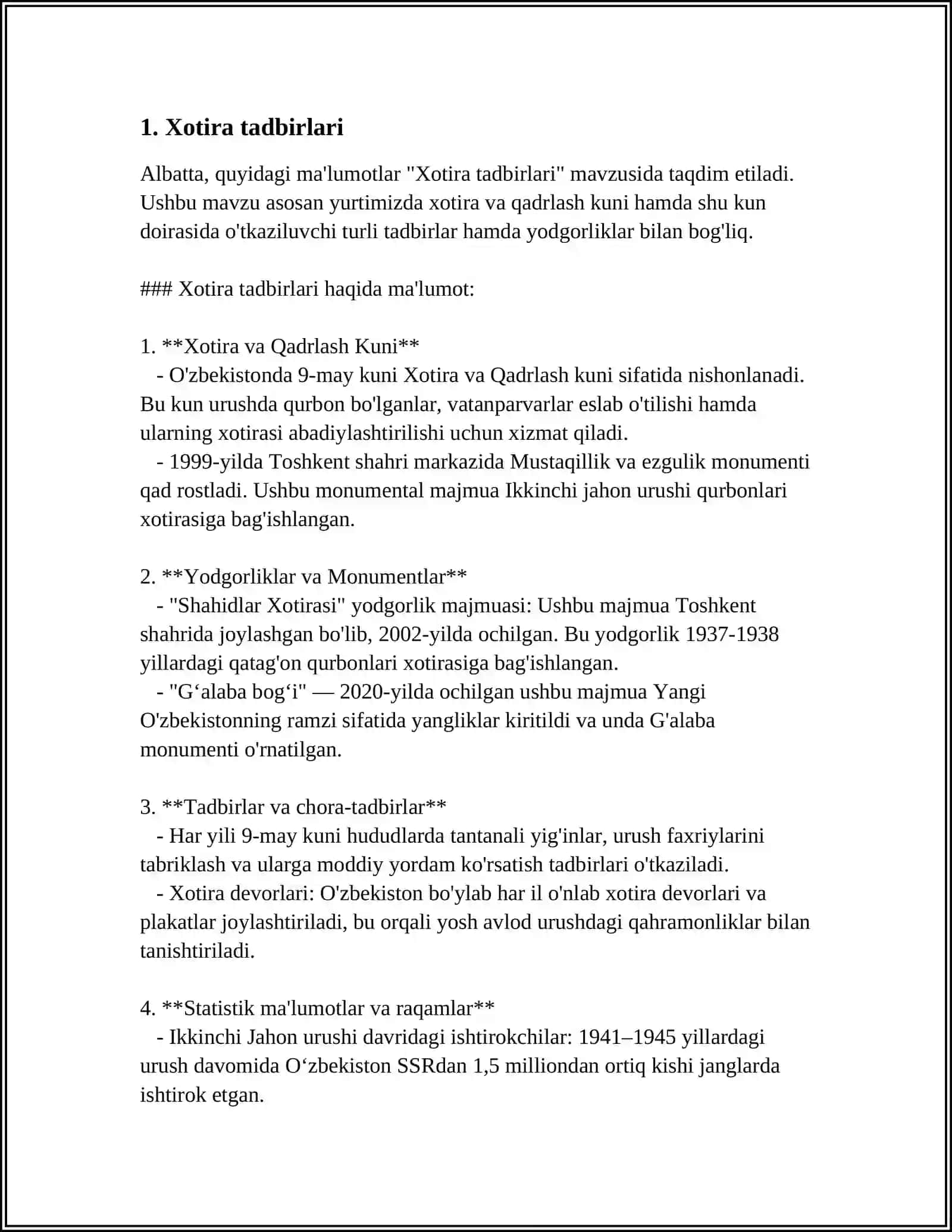 Xotira Tadbirlari 3