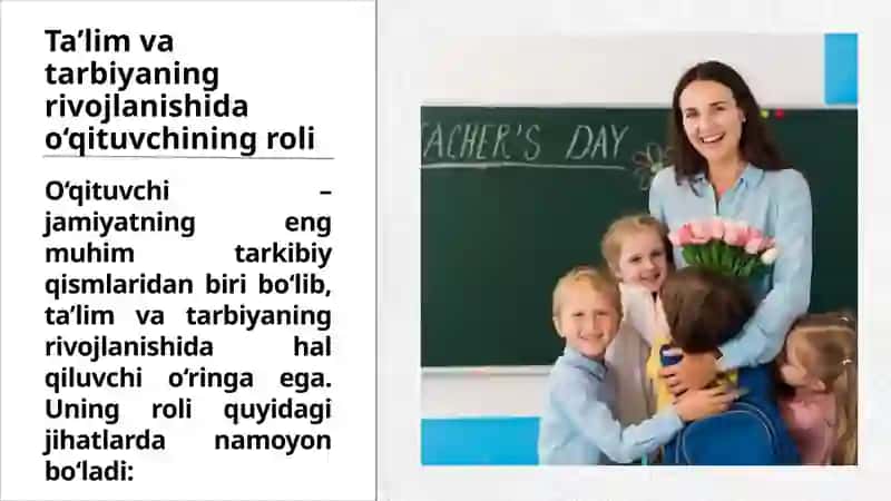 Jamiyatda o qituvchining tutgan o’rni va uning vazifalari.O'qituvchiga shaxsigaqo’yiladigan talablar 3