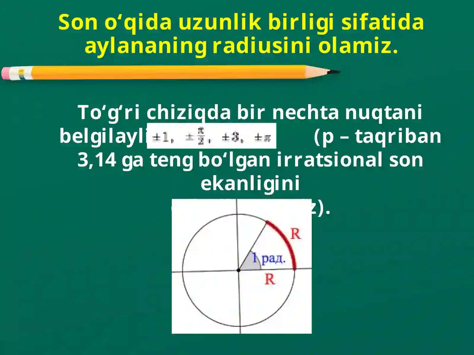 Burchakning radian o‘lchovi (9-sinf geometriya) 3