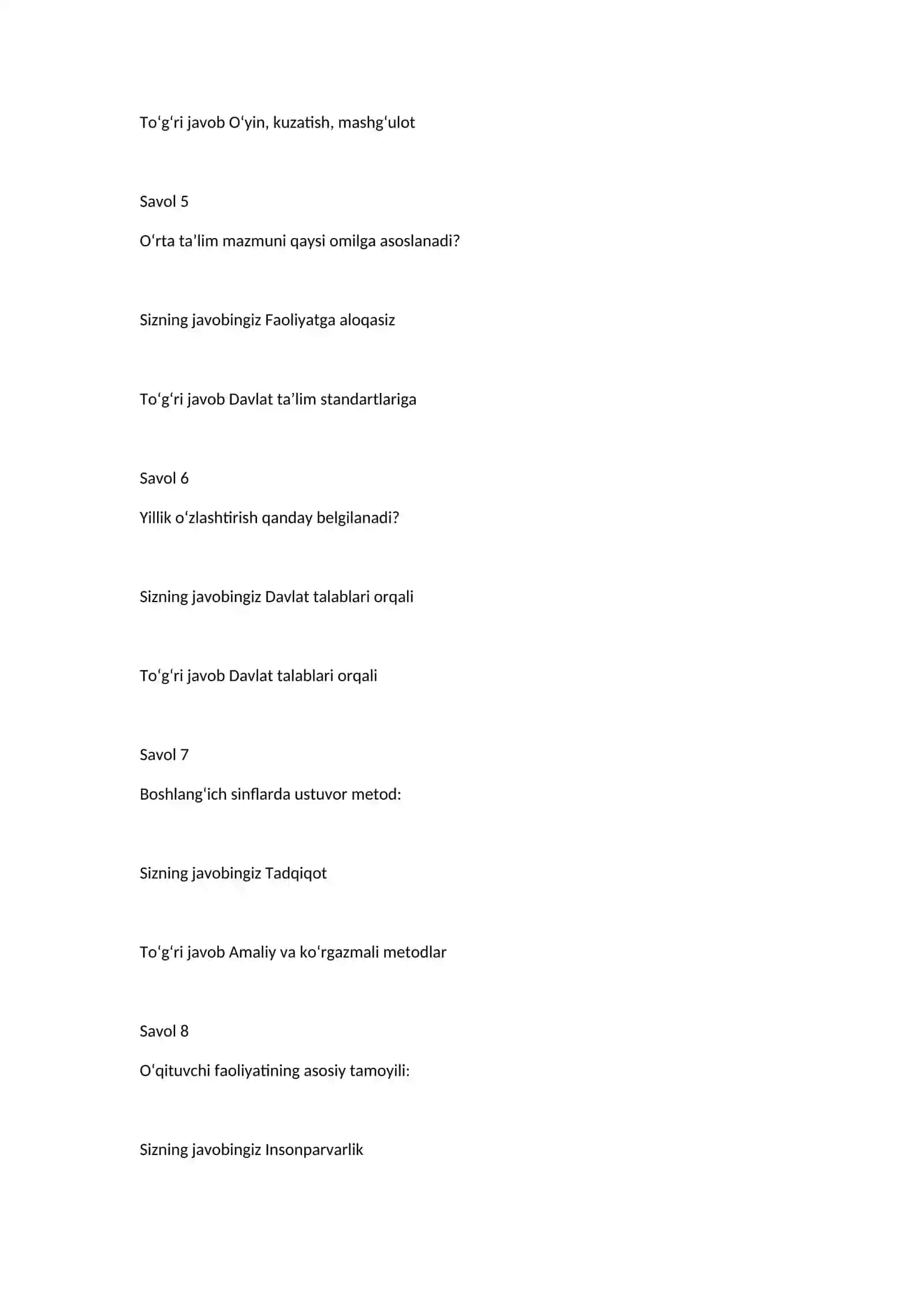 Umumiy pedagogika 200 ta test javoblari bilan 3