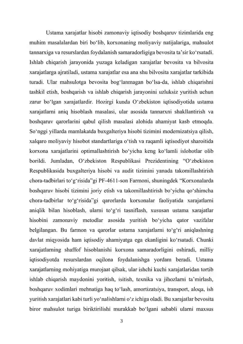 Ustama xarajatlar hisobi 3