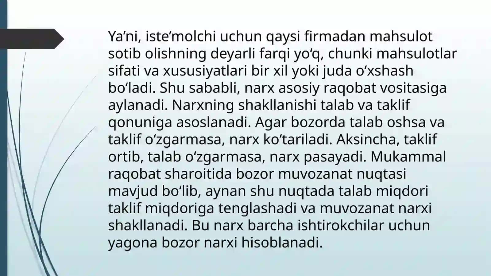 Mukammal raqobat sharoitida narx shakllanishi 3