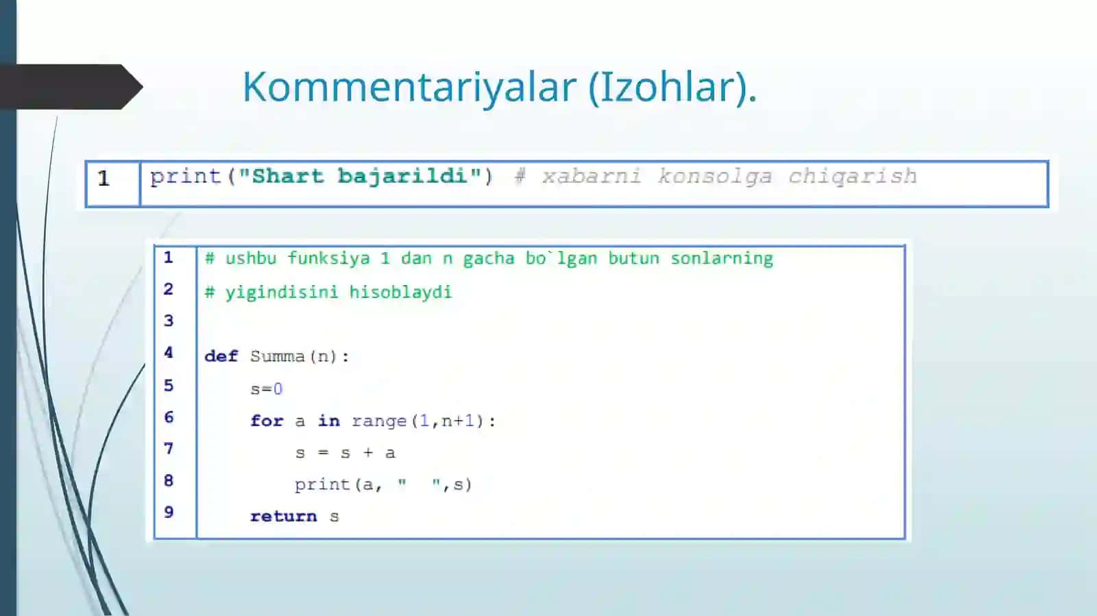 Python (Basic) Kommentariyalar (Izohlar) 3