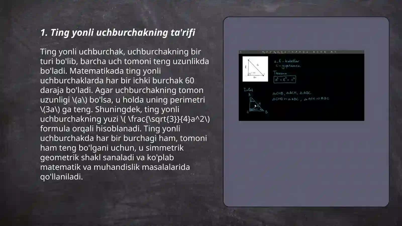Ting yonli uchburchakning xossalari 3