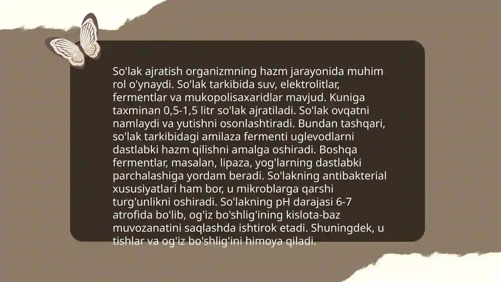 So'lak reaksiyasi fiziologik konstanta sifatida. So'lak ajratishning moslanish mexanizmi 3