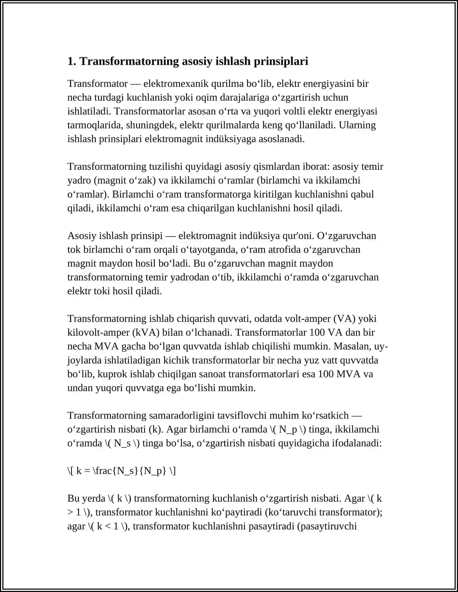 TRANSFORMATOR CHULG'AMINING EYUK TENGLAMASI 3
