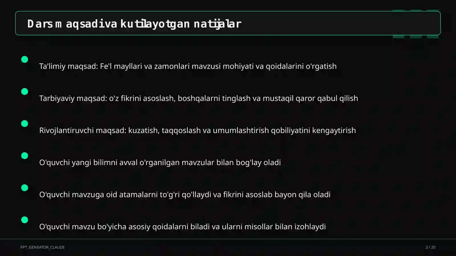 Fe'l mayllari va zamonlari (7-sinf) 3
