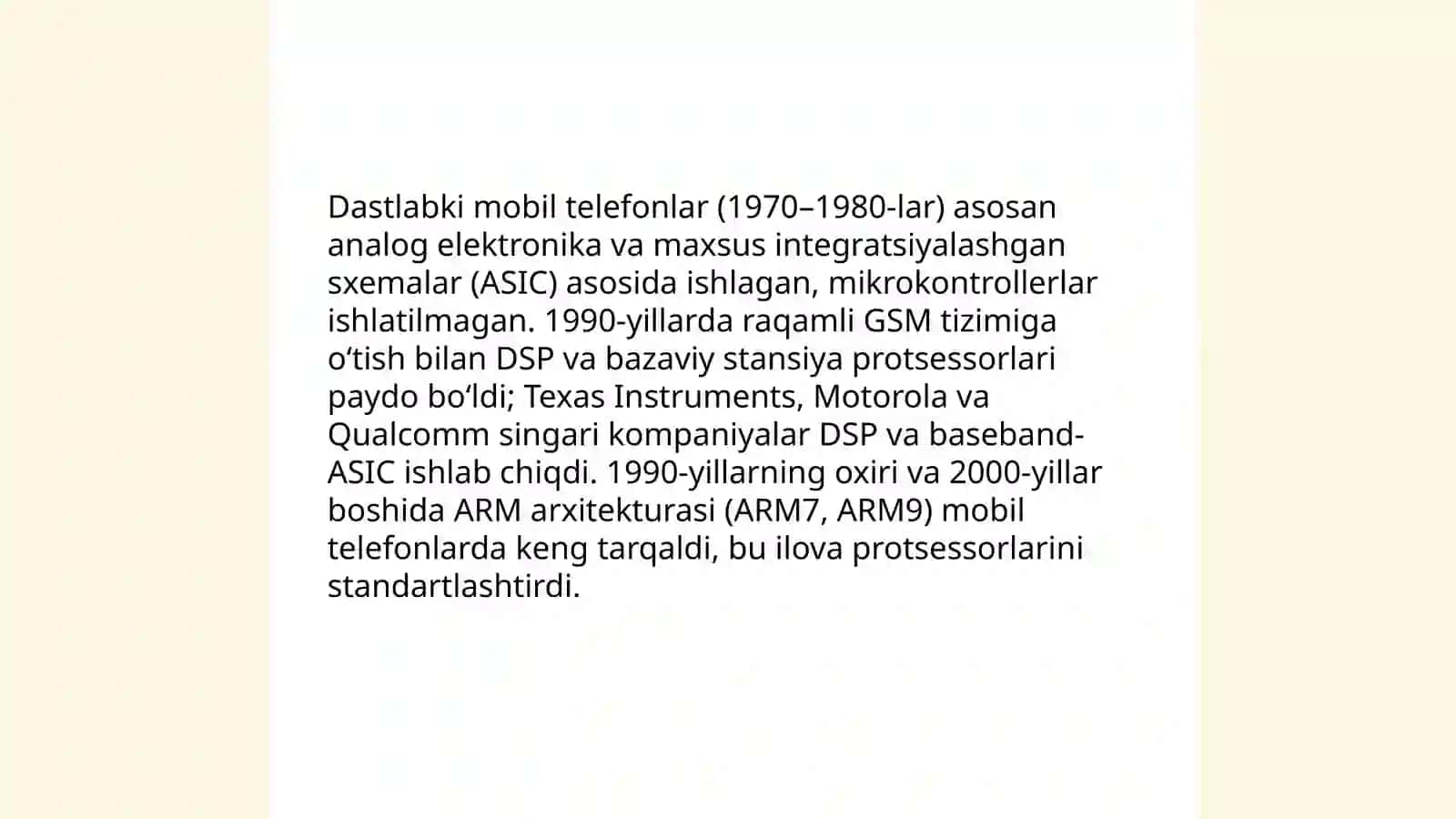 Birinchi ishlab chiqarilgan telefonlardagi prosesorlar 3
